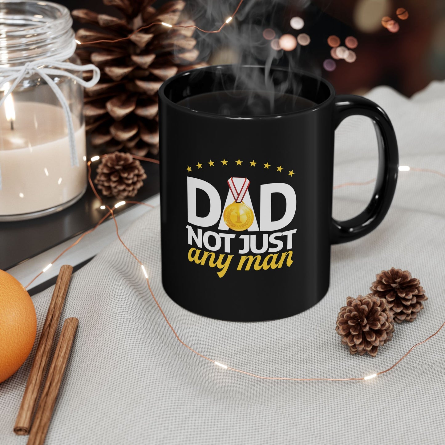 Dad Appreciation Mug, Father's Day Gift, Coffee Mug for Dad, Black Mug with Medal Design, Unique Present for Men