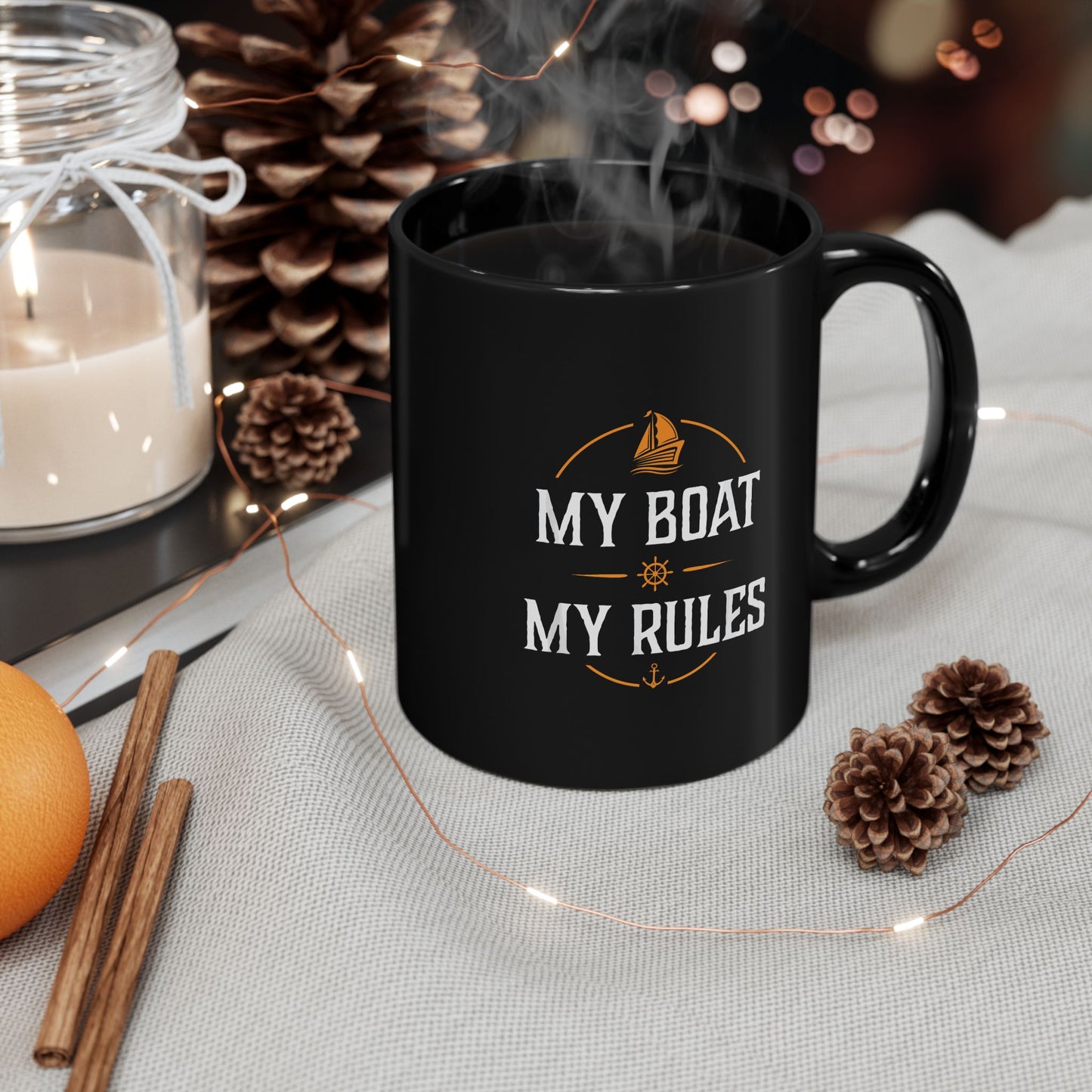 Custom Black Mug - Perfect Gift for Boat Lovers, Nautical Enthusiasts, Captains, Sailors, Coffee Lovers