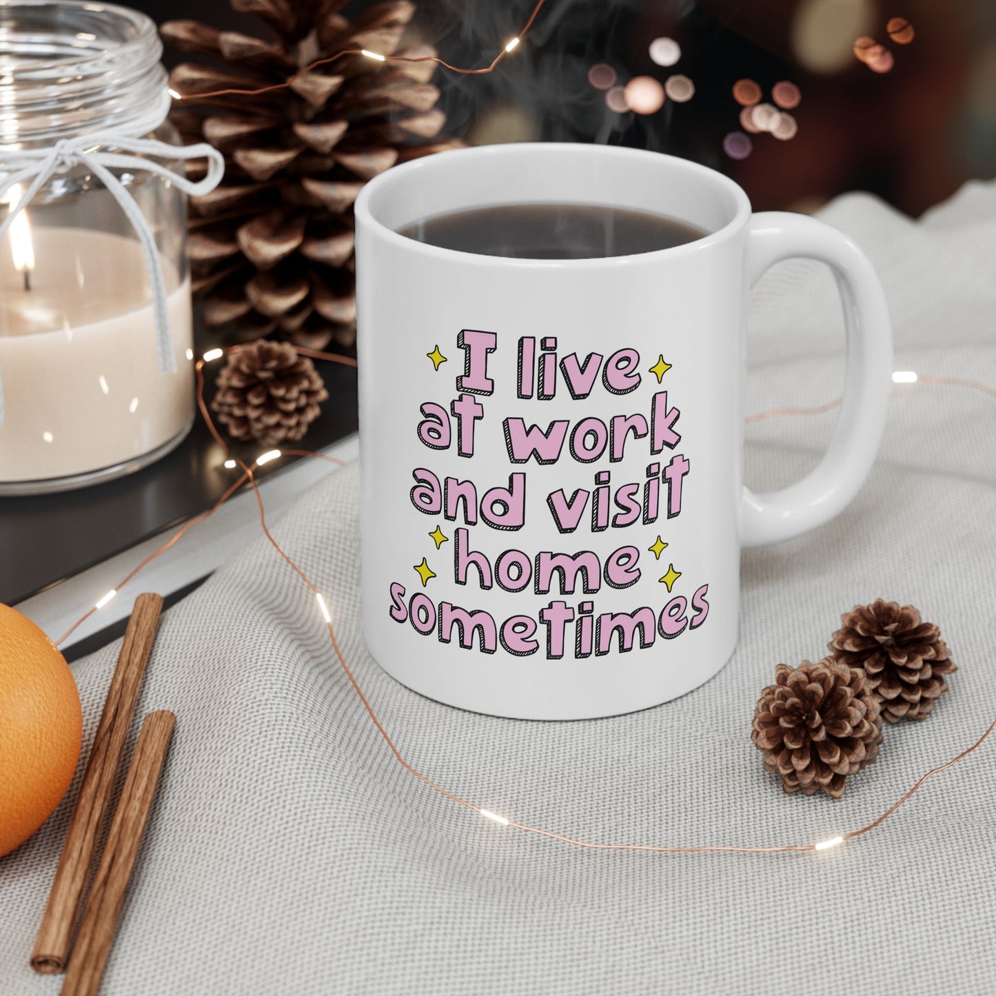 Whimsical Ceramic Mug, Funny Coffee Cup, Gift for Friends, Relaxing Tea Mug, Positive Vibes Drinkware, Everyday Use, Humor