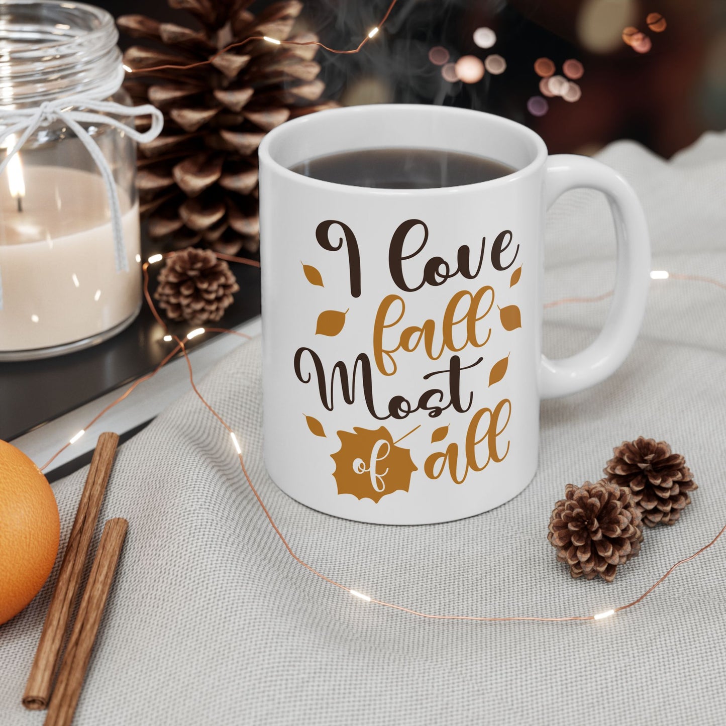Cozy Fall Ceramic Mug, Cute Coffee Cup for Autumn, Gift for Thanksgiving, Cute Kitchen Decor, Fall Vibe Drinkware