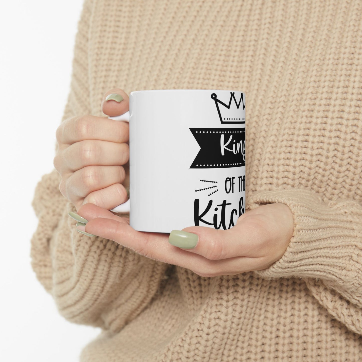 Mug with text "King of the Kitchen" and a crown graphic.