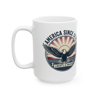 American Since 1776 Ceramic Mug — Patriotic Eagle Coffee Cup (11oz, 15oz)