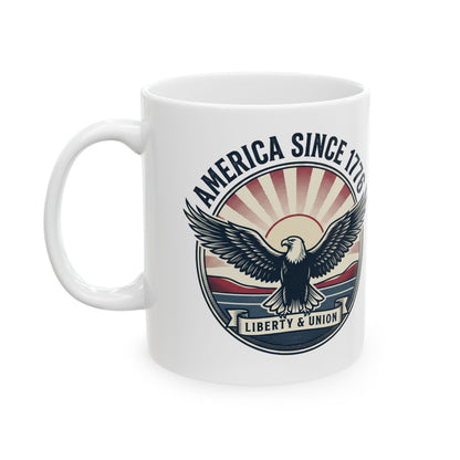American Since 1776 Ceramic Mug — Patriotic Eagle Coffee Cup (11oz, 15oz)