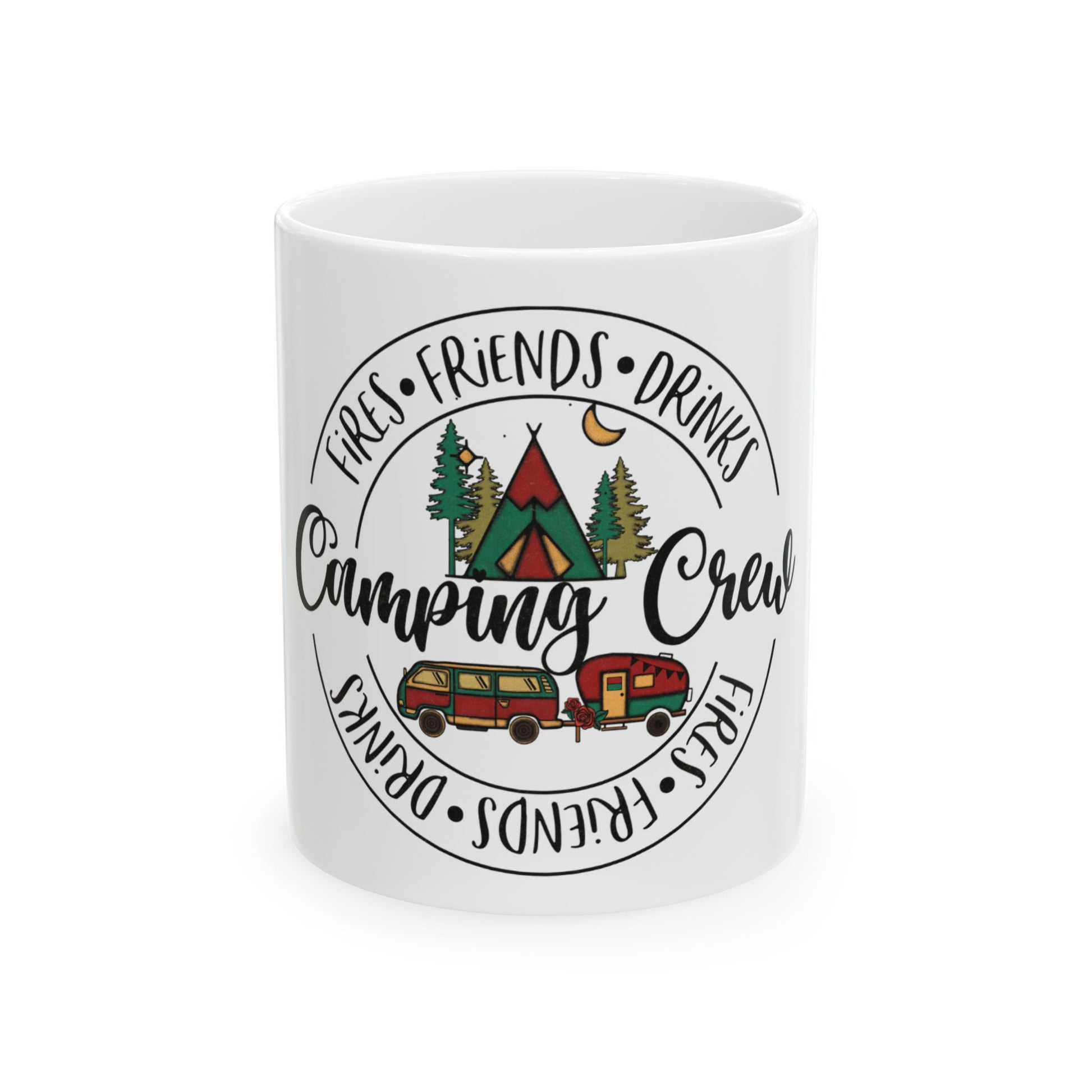 Mug with "Camping Crew" text and camping graphics.