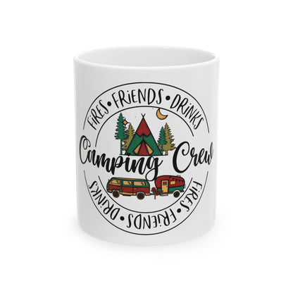 Mug with "Camping Crew" text and camping graphics.