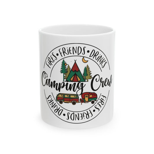 Mug with "Camping Crew" text and camping graphics.