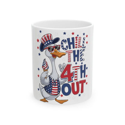Duck in patriotic outfit holding ice cream, "Chill the 4th Out" text.