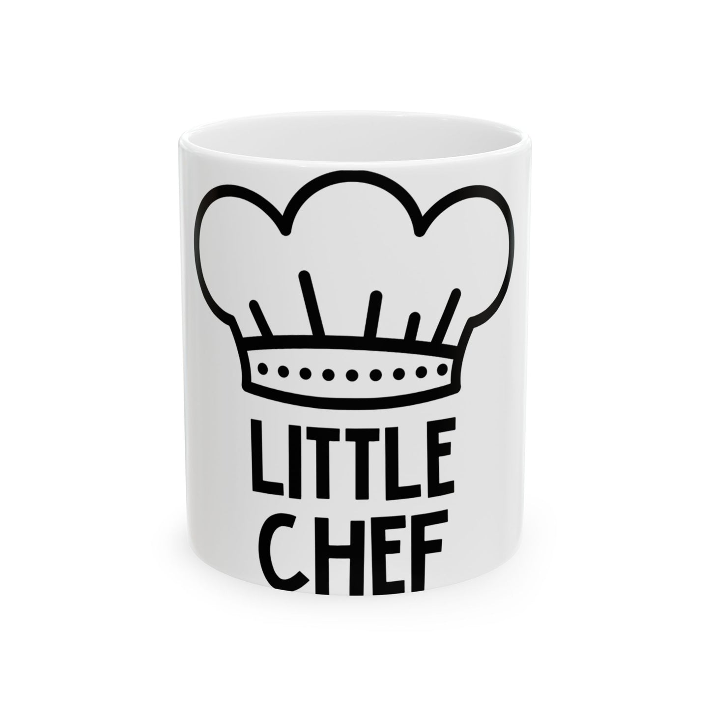 White mug with "LITTLE CHEF" and a chef's hat graphic.