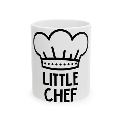 White mug with "LITTLE CHEF" and a chef's hat graphic.
