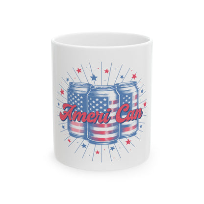 Three American flag-themed cans with "Ameri-Can" text and starbursts.