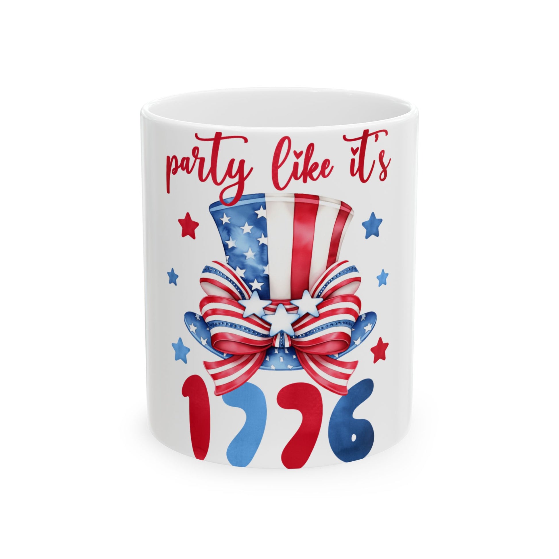 Mug with Uncle Sam hat and "party like it's 1776" text.