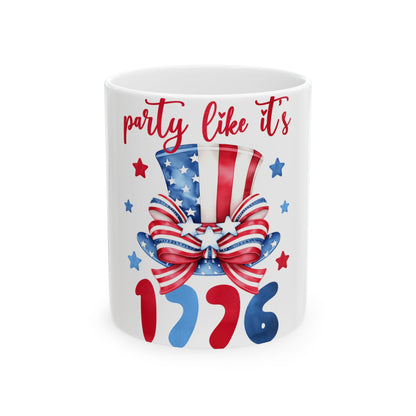 Mug with Uncle Sam hat and "party like it's 1776" text.