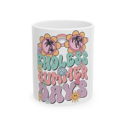 Mug with "Endless Summer Days" text and retro summer graphics.