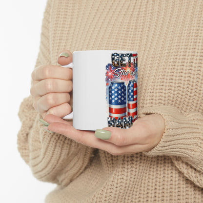 White mug with "GET SPARKLY" and American flag design.