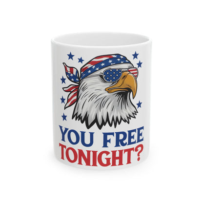 Eagle wearing American flag bandana and sunglasses, "YOU FREE TONIGHT?" text.