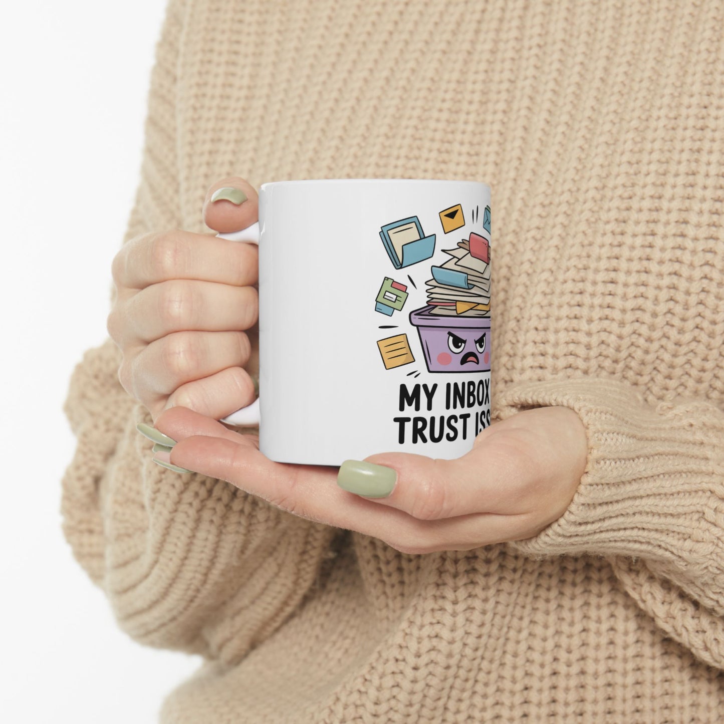 Mug with overflowing inbox and text "MY INBOX IS THIS MUCH".