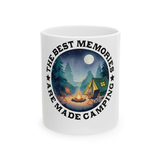 Mug with camping scene and text "The best memories are made camping."