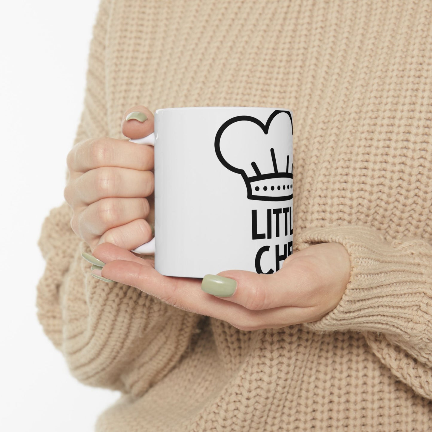 White mug with "LITTLE CHEF" text and a chef's hat icon.