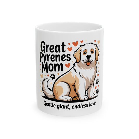 Great Pyrenees Mom mug with dog and paw prints, gentle giant, endless love.