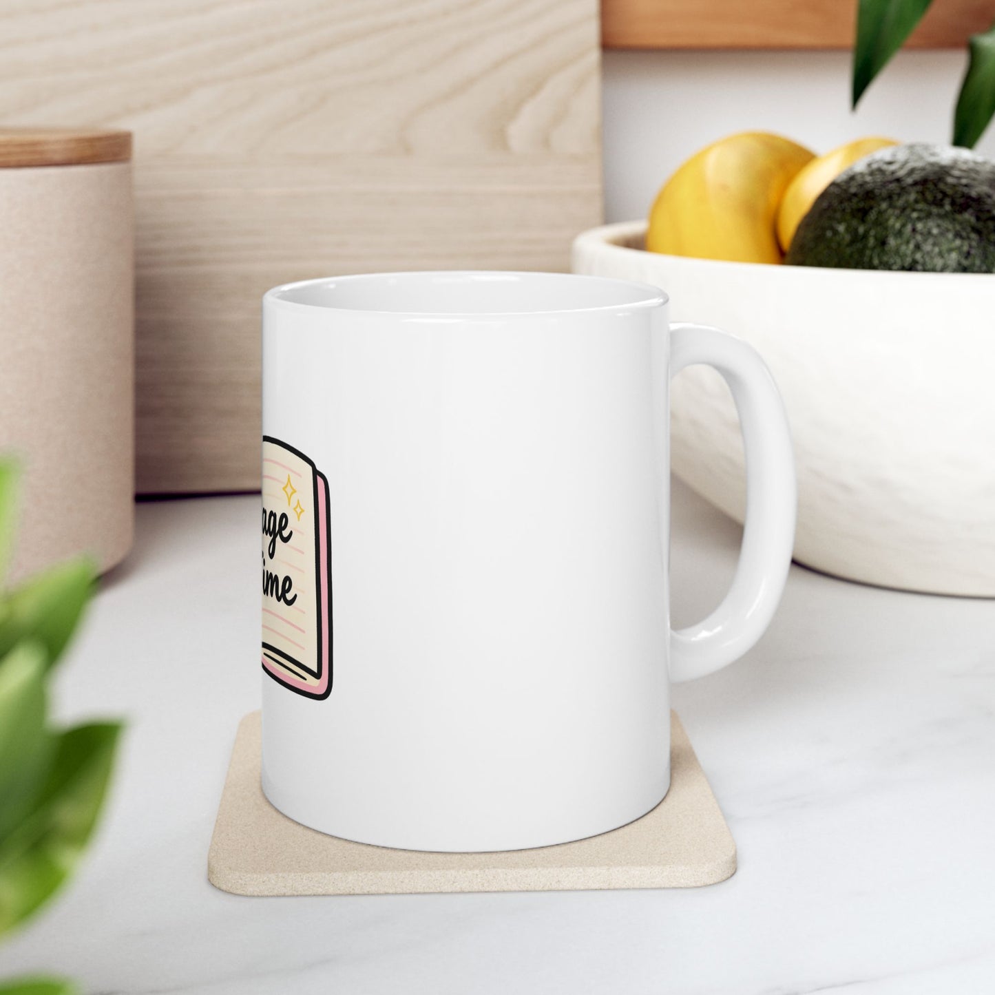 White mug with pink-lined notepad graphic reading "age like wine."